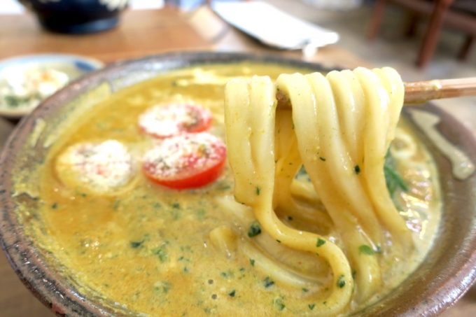 うどんの麺は柔らかく、カレースープをよくまとっている。ウマい
