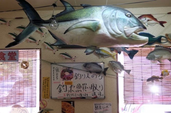 那覇市高良「魚屋直営食堂 魚まる」釣り人向けに、釣った魚を買い取るシステムもあるらしい。