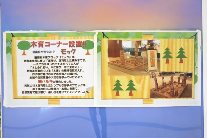 「HakoDake Hiroba（ハコだけ広場）」の木育コーナーの紹介。
