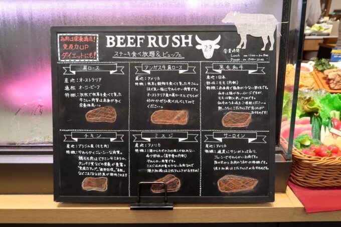 浦添パルコシティ「BEEF RUSH29（ビーフラッシュ29）」でいただけるお肉の種類