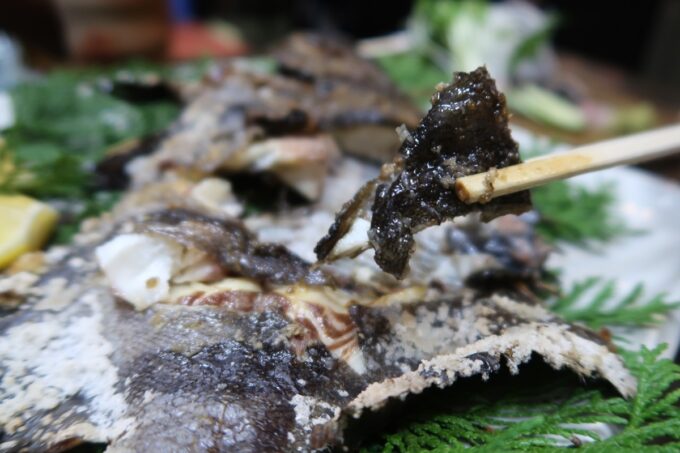 愛媛県松山市「居酒屋まつだ」粗塩が振られパリッと焼かれた石鯛の皮もウマい
