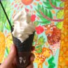 宮古島「ツンフグ牧場」ヤギミルクのソフトクリーム（モリンガ炭の黒いワッフルコーン、550円）