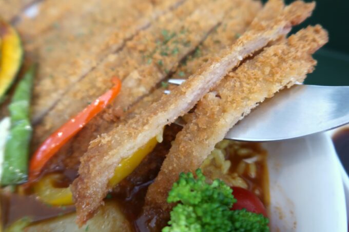 浦添市「ハリーズカフェ」とんかつは薄くてスープと食べやすい