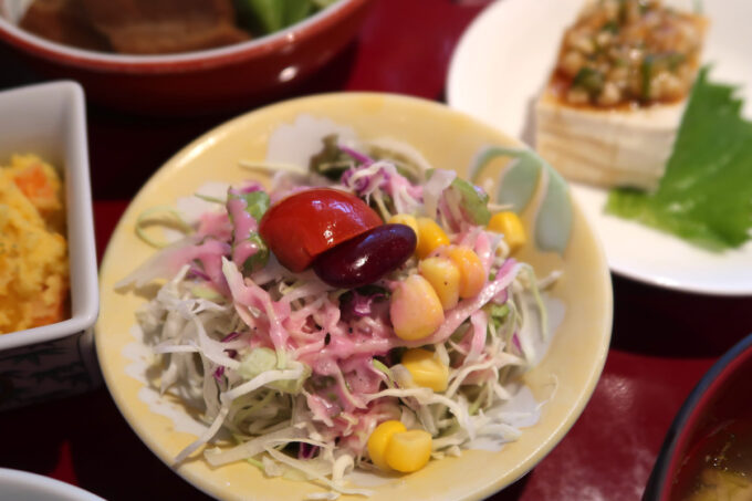 那覇市久茂地「料理とお酒の店 毬」日替わりランチのサラダとしま豆腐やっこ