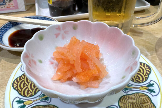 福岡・博多駅「まわる寿司 博多魚がし 博多1番街店」ちょっと一杯セットの小鉢のいか明太