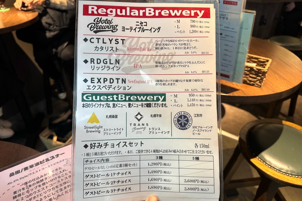 札幌市南2西2「Craft pub BRIAN BREW 狸COMICHI店」で飲めるビール飲めニュー