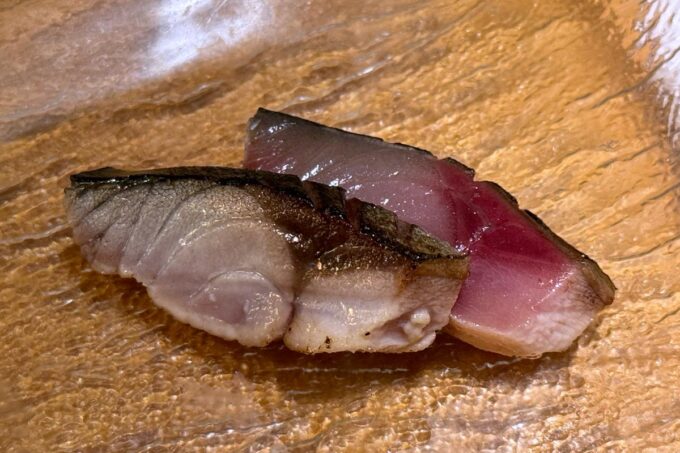 福岡市今泉「博多金鯖」鯖刺5種盛り合わせの炙り鯖刺