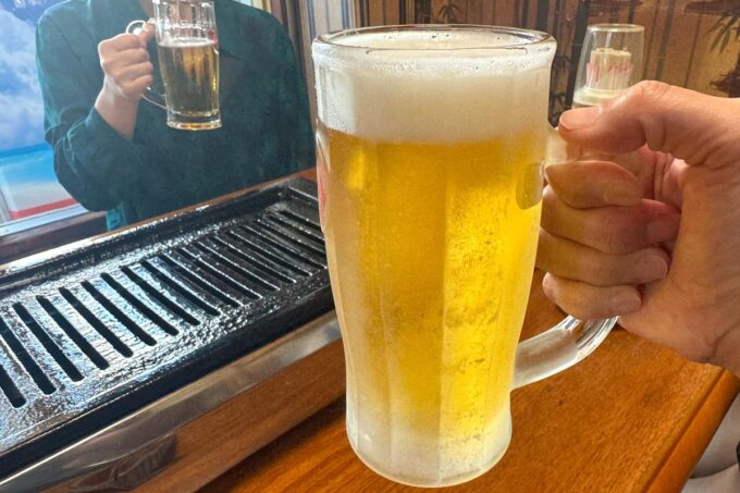 那覇市「焼肉 大扇」生ビールはオリオンドラフト（550円）だった